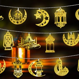 Curyidy Ramadan Lights Decorations for Home, Eid Mubarak Lights 10LED Star Moon String Lights Battery Box Kerosene Lantern Lamp for Muslim, Islamic, Eid Al Adha Decor-Warm White