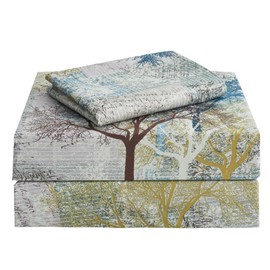 JSD Rustic Print Sheet Set Twin Size, 3 Piece Tree Pattern Soft Microfiber Bedding Sheets Extra Deep Pocket