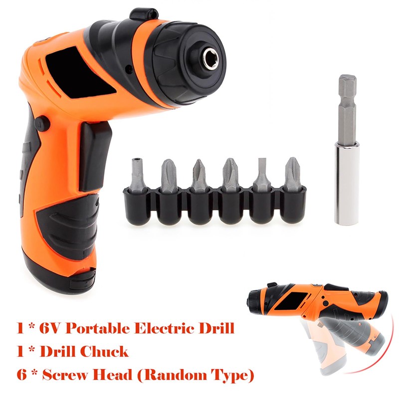 Electric Drill Screwdriver, 6V Portable Cordless Drill Set 8 in