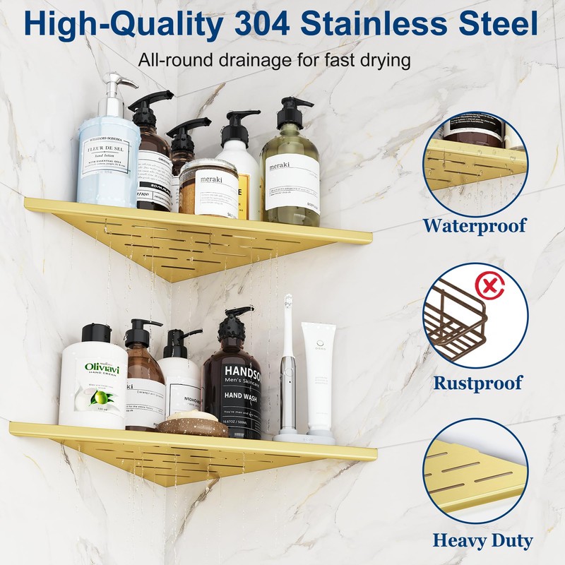 Qeke Corner Shower Shelves, 12” Recessed Tile Shower Shelf, 304