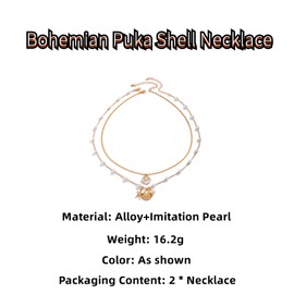 GAUEIOUR Bohemian Puka Shell Necklace,Ocean Style Metal Alloy Starfish Shell Necklace Set, Women's Imitation Pearl Layered Chain Necklace, Summer Beach Holiday Surfer Jewelry (Necklace * 2)