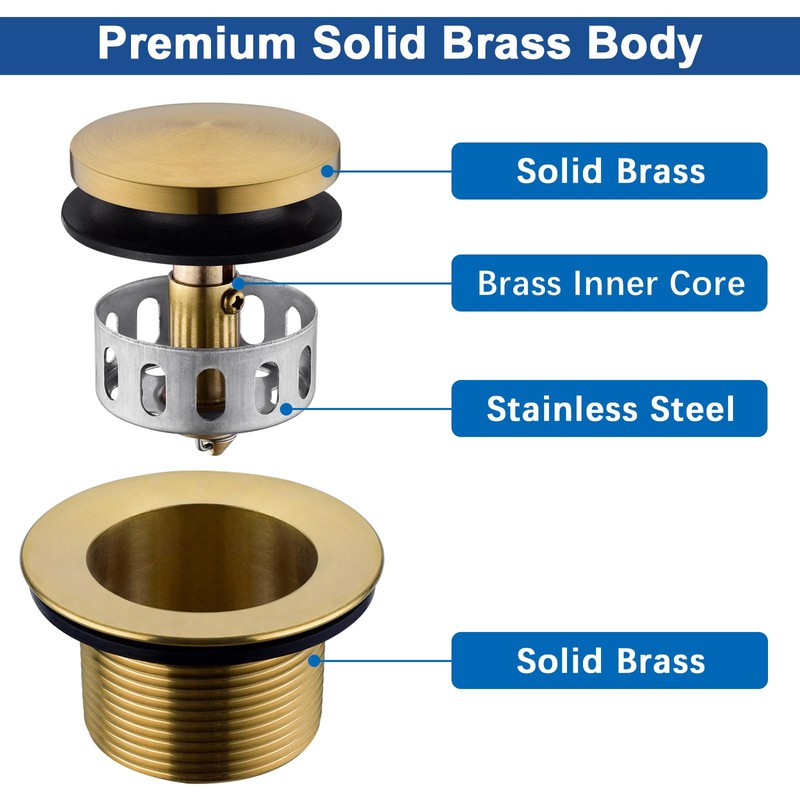 Anpean Brass Tip-Toe Tub Drain Kit with Basket Strainer and