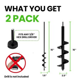 Auger Drill Bit for Planting 2 Pack 1.6 x 16 Inch & 3.5 Set - Garden Spiral Hole and Bulb Planter Tool Umbrella Holes - Compatible with 3/8 Hex Drive - Size: 1.6 x 16 + 3.5 x 16 Inch