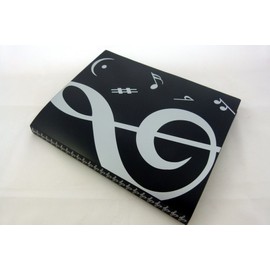 Music Themed 20 Pockets Plastic Folder Display Book Soft Cover - Black Cover White Treble Clef Design