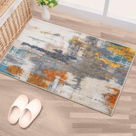 Door Mat Area Rug for Entryway, 2x3 Modern Abstract Washable Rug Grey Non Slip Foldable Faux Wool Vintage Rug, Fluffy Non-Shedding Carpet for Living Room, Bedroom, Dining Room, Kids Playroom