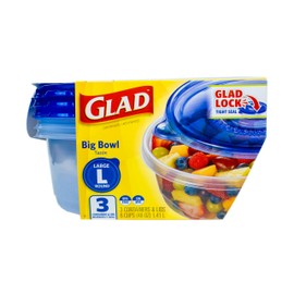 Glad GladWare Big Bowl Food Storage Containers with Lids, Large Round BPA Free Plastic Containers for Soups, Salads, and Meal Prep, Lock Tight Seal, Microwave Dishwasher Safe, 48 Oz, 3 Count