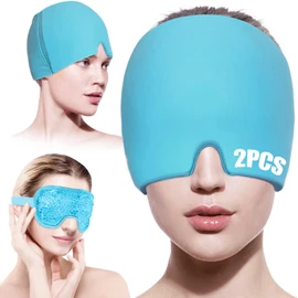 Gorro para Migraña con Antifaz de Gel para Ojos,Reutilizable y Flexible Gorro Migraña para Ojos Hinchados,Ojeras,Migraña,Alivio del Estrés,Gorro Compresas Frio y Calor Antifaz para Dormir Ojos (Azul)