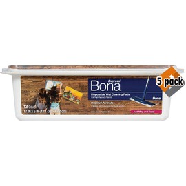 Bona Hardwood Floor Disposable Wet Cleaning Pads, 12 Count,5 Pack