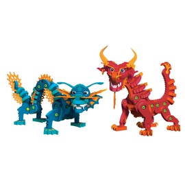 Bloco Toys Aqua & Pyro Dragons | STEM Toy | Legendary Mythical Creatures | DIY Building Construction Set (235 Pieces)