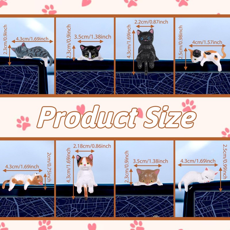 Tucnoeu 8pcs Cute Cat Fingurine, Mini Cat Figurines, Computer Monitor