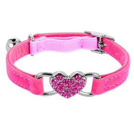 Lotsdonxia Elegant Pink Cat & Small Dog Collar - Featuring a Rhinestone Heart Design, Adjustable Soft Leather with Plush Velvet, Colorful Diamond-Shaped Bell, and Safety Strap（Red）