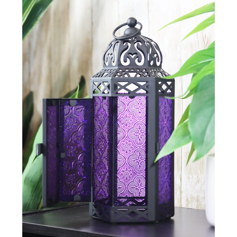 Vela Lanterns Portavelas Decorativo marroqui Faroles, Cristal Morado, Mediano