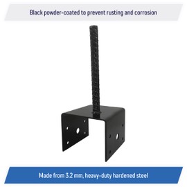 U Shaped 6x6 Deck Post Concrete Anchor Spike, Fence Post Base, Black Powder Coated (2 Pack)