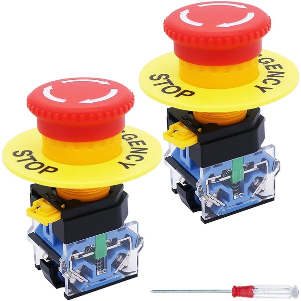 Xiatiaosann 22mm Emergency Stop Button Switch 1NO 1NC Red Mushroom