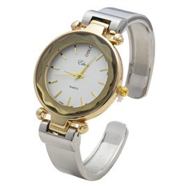 Blekon Collections Women's Quartz 33mm Round Cut-Crystal Cuff Bangle Watch (Two-Tone)