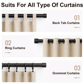 Diameter Curtain Rods Itself is 16 to48 inch with Heavy Duty Adjustable Rod Matte Black Curtain Splicing Metal Extra Curtain Rod for Windows(black, 16-48)