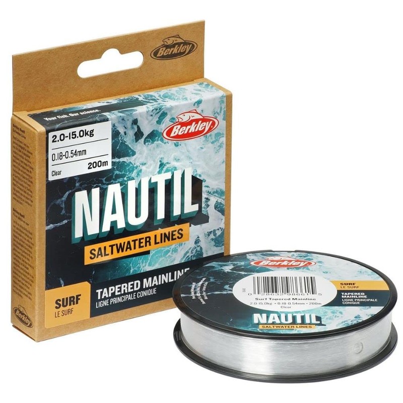 Berkley Nautil Surf Monofilament Tapared Main Fishing Line (Clear, 0.28mm-0.57mm,