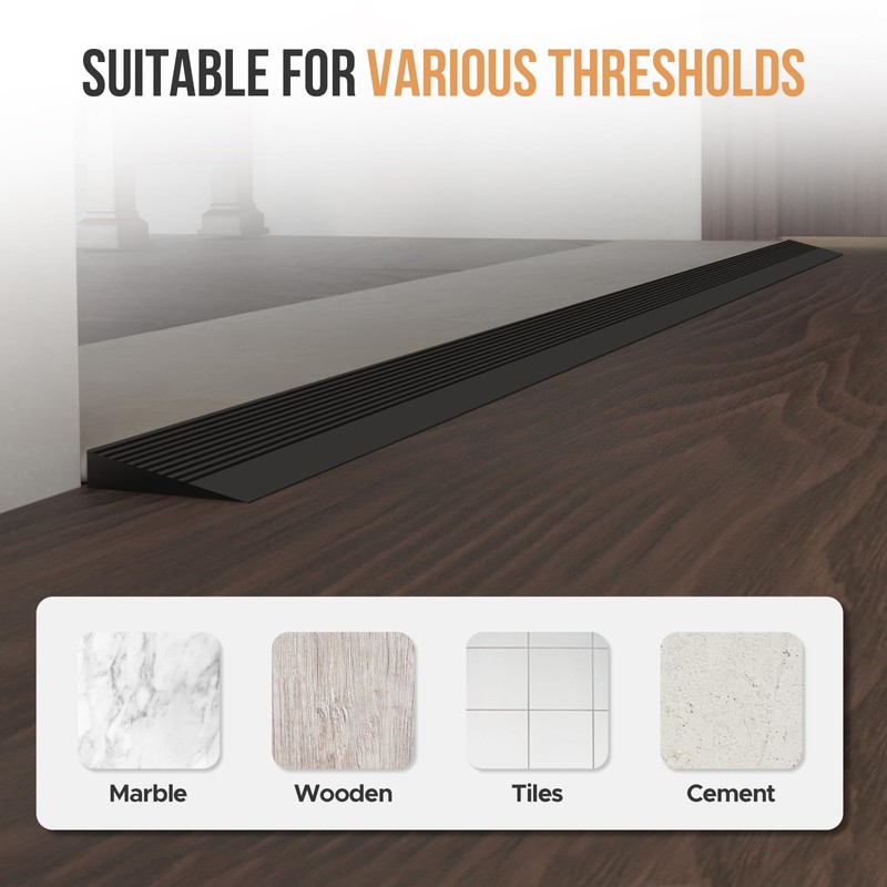 1" Rise Threshold Ramp, 35.4" Wide Natural Rubber Door Ramp