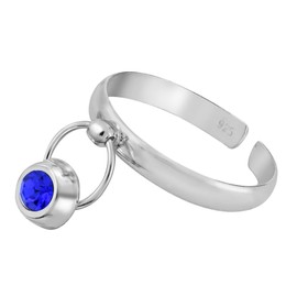AeraVida Cool Sparkly Statement Classy Blue Cubic Zirconia Dangle .925 Sterling Silver Toe or Pinky Ring