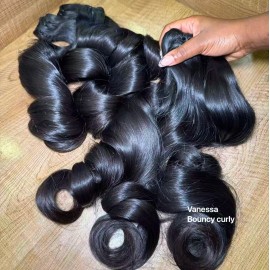 Single Donor Fumi Bouncy Curly Hair Cuticle Aligned Hair Vietnamese Burmese Curly Hair Loose Deep Wave Bundles with Lace Closurecolor: bouncy curly, Stretched Length: 24 Inches