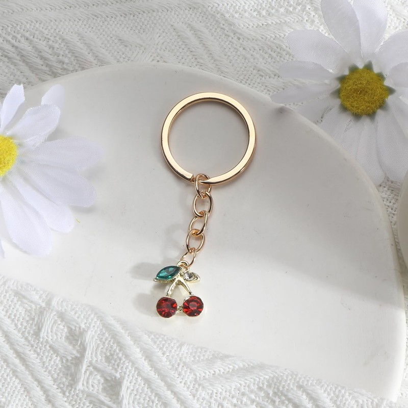 MUCOOS Small cherry key ring, decorated with delicate small rhinestones,