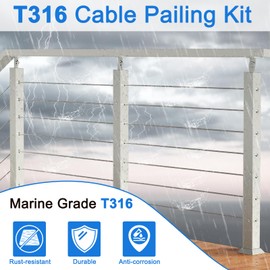 50 Pack Invisible Cable Railing Kit for 1/8" Wire, Marine Grade T316 Stainless Steel Receiver & Threaded Stud Ends, Easy-to-Install Tensioners for 2x2 Metal Wood Posts, Deck Cable Railing Hardware CR2