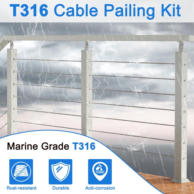 50 Pack Invisible Cable Railing Kit for 1/8" Wire, Marine