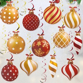 30 pcs Christmas Hanging Swirls Red Gold Single Double Swirls Mixed Christmas Ceiling Swirl Decor for Christmas Party Supplies Ceiling Hanging Decorations Xmas Party Accessories