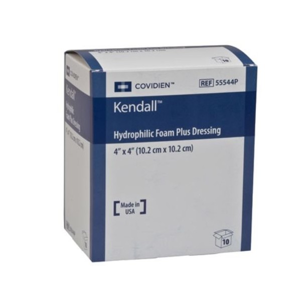 Covidien 55544P Kendall Plus Wound Dressing, Hydrophilic Foam, 4" x 4" Size (Pack of 10)