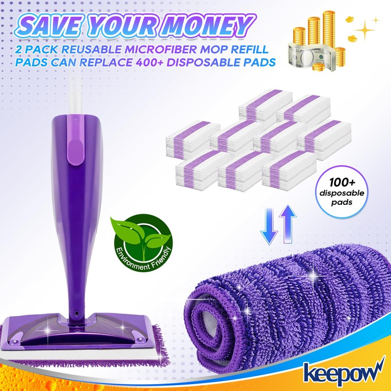 KEEPOW 6 PCS Reusable Mop Pads Compatible with Flash Powermop,