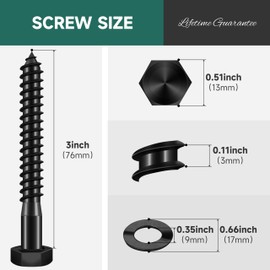 EASTPUK (12Sets) 5/16" x 3" Hex Head Lag Bolts, Heavy Duty Lag Screws with Washers, 304 Stainless Steel, 5/16 Bolt for Wood, Partial Thread, Black Oxide