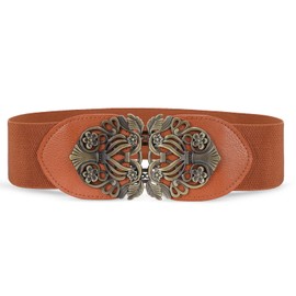 WHIPPY Women Stretch Wide Belts Vintage Elastic Waist Belt for Dress Coat with Metal Buckle,Brown,80cm