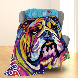 Ti Caldi Vibrant Bulldog Blanket - Soft, Lightweight, Cozy, Flannel Throw Blankets - Ideal for Couch, Bed, Travel - Colorful, Fuzzy Home Decor for Indoor and Outdoor Use 80"x60"