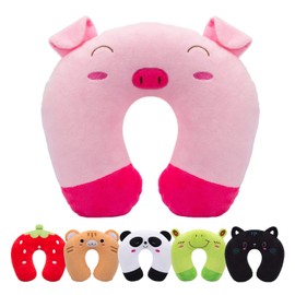 H Homewins Children's Travel Pillow Ultra Soft Neck Pillow Headrest Cute Neck Pillow Washable Neck Support Pillow Travel Sleeping Pillow for Car Aeroplane (Piggy)