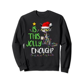 Is This Jolly Enough Black Cat Merry Christmas Tree Lights Sweatshirt