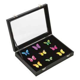 PATIKIL Pin Badge Display Case, 11"x8" Jewelry Storage Championship Ring Shadow Box with Glass Door for Jewelry Pin Collections, Medals Award Rings, Gifts, Black