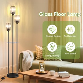 Crystal Standing Floor Lamp with Shelves for Living Room 67" Tall Black