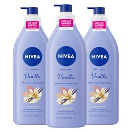 NIVEA Vanilla and Almond Oil Infused Body Lotion - Fast Absorbing 24 Hour Moisture for Dry Skin - 16.9 Oz. (Pack of 3)