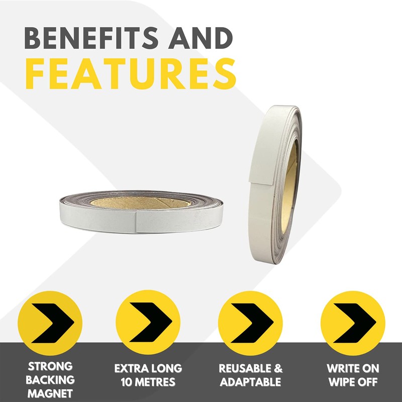 Gloss White Magnetic Tape Roll Easy Wipe Racking Strip 20mm