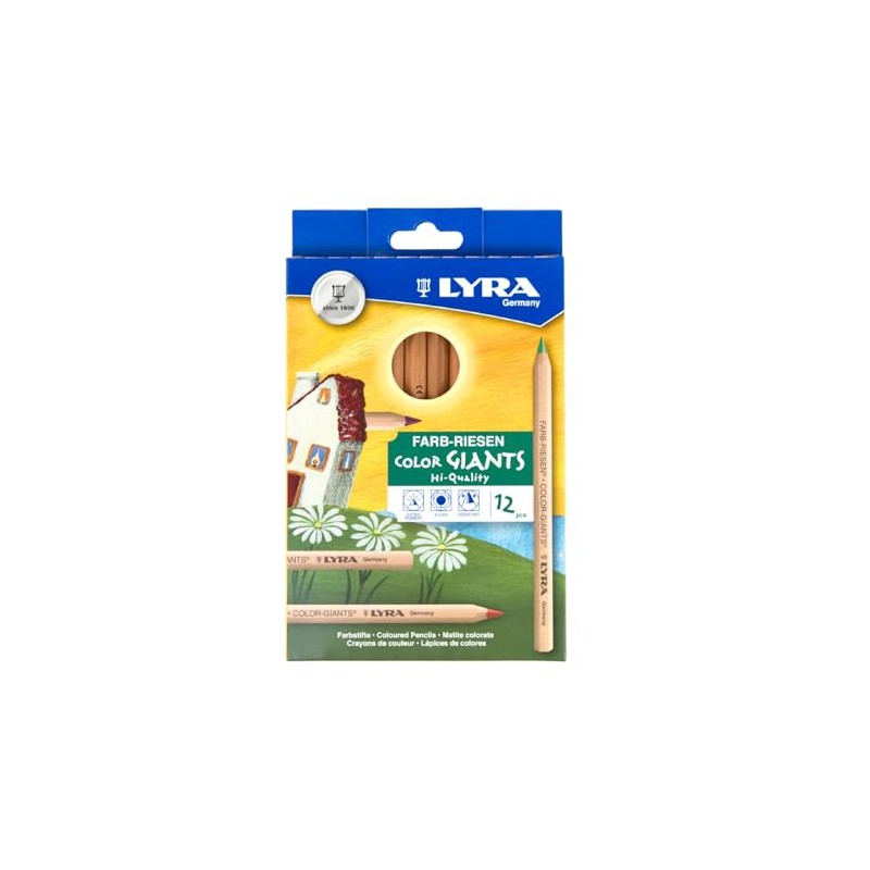 LYRA Colour Giant Natural Cardboard Case with 12 Coloured Pencils,