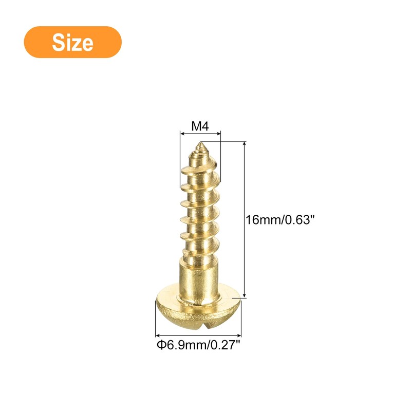 sourcing map Wood Screws M4 x 16mm Slotted Round Head