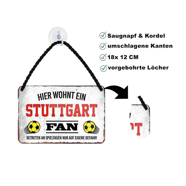 schilderkreis24 - Tin Signs HERE WOHNT EIN Stuttgart Fan Hanging Sign for Football Enthusiasts Decorative Item Sign Gift Idea 18 x 12 cm