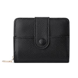 fKiZanthene Black PU Leather Ladies Purse, Compact Wallet with 5 Card Slots for Everyday Use