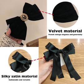 KASESSS 2 Velvet Hair Bow, 2 Silky Satin Hair Bow, Hair Bows for Women Girls, Red Black Bow Hair Clip, Vintage Bows for Hair, Big Bowknot Hairpin, Hair Bow Clip, Solid Color French Barrette Hair Clip