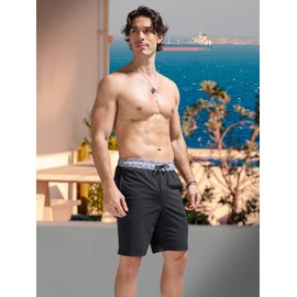 Arcweg Men's Swimming Trunks, Long Swimming Shorts, Printed Quick-Drying, Elastic Waistband, Lightweight Swimming Trunks, Board Shorts for Men, Beach Holidays & Leisure, S-XXL, black, M