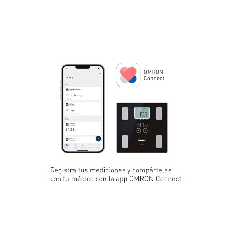 OMRON Báscula digital Corporal HBF-222T con 6 indicadores y Bluetooth,