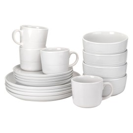 10 Strawberry Street Double Line 16 Piece Dinnerware Set, White