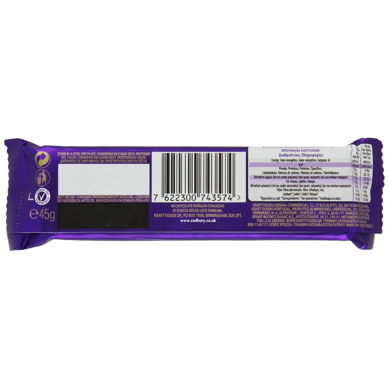 Cadbury Dairy Milk, 45g Bars, 1.58 Ounce (Pack of 12)