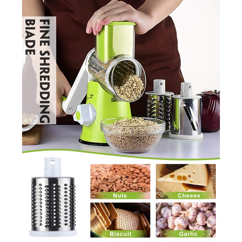 zalati Rotary Cheese Grater Vegetable Mandolin Manual Slicer Shredder with
