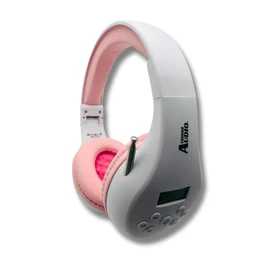 Portable Personal FM Radio Headphones Pull-Out Antenna for Great Reception, Walking, Jogging, Relaxing, School, Talk Radio - Powered by 2AA Batteries (Not Included) (White & Pink)